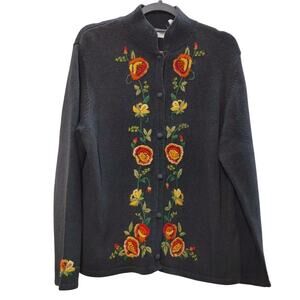 Victoria Jones Floral Cardigan Sweater Knit Floral Black Womens Petite XL